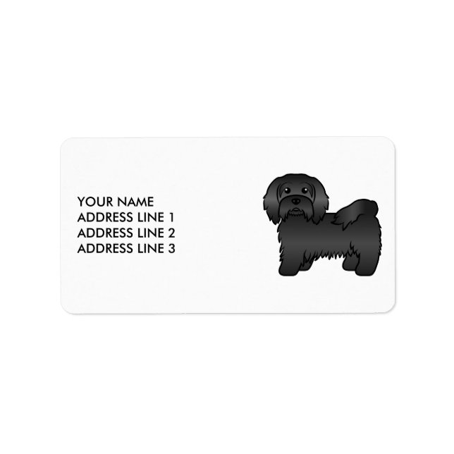 Black Havanese Cute Tecknad hund & Anpassningsbar  Adressetikett (Framsidan)
