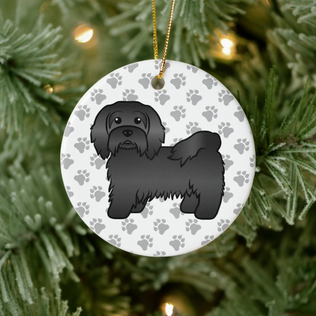 Black Havanese Cute Tecknad hund Illustration Julgransprydnad Keramik (Träd)