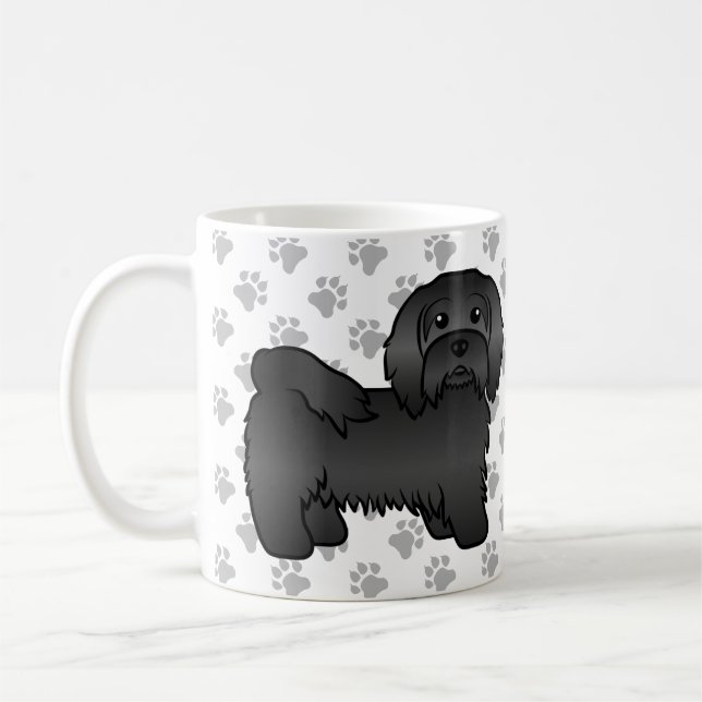 Black Havanese Cute Tecknad hund Illustration Kaffemugg (Vänster)