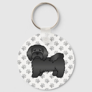 Black Havanese Cute Tecknad hund Illustration Nyckelring