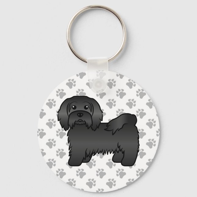 Black Havanese Cute Tecknad hund Illustration Nyckelring (Framsida)