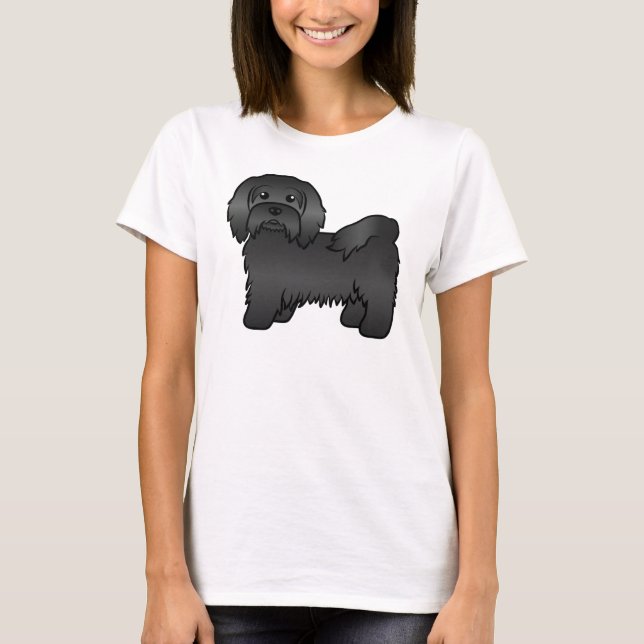Black Havanese Cute Tecknad hund Illustration T Shirt (Framsida)