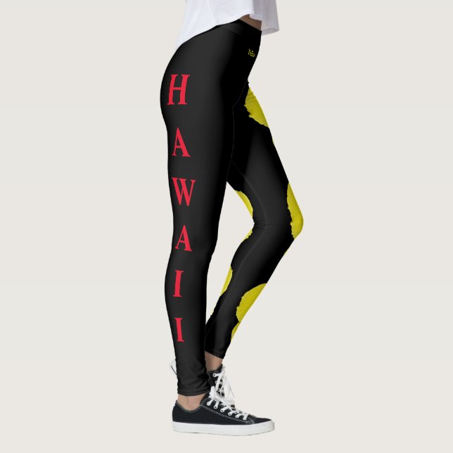 Black Hawaii State Flower Gult Hibiscus Leggings (Höger)
