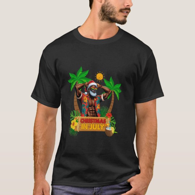 Black Hawaiian Santa Sunglass Jul i juli T Shirt (Framsida)