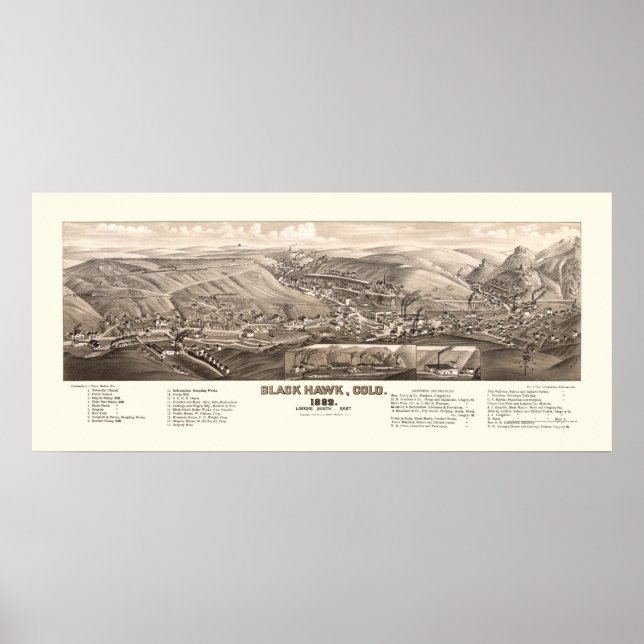 Black Hawk, CO Panoramic Karta - 1882 Poster (Framsidan)