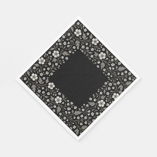 Black Hawthorn Blommigt Boundary Design Pappersservett (Hörn)