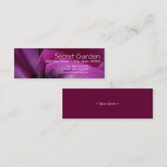 Black Heart 2 Anemone Floral Photography Business Mini Visitkort (Fram/baksida)