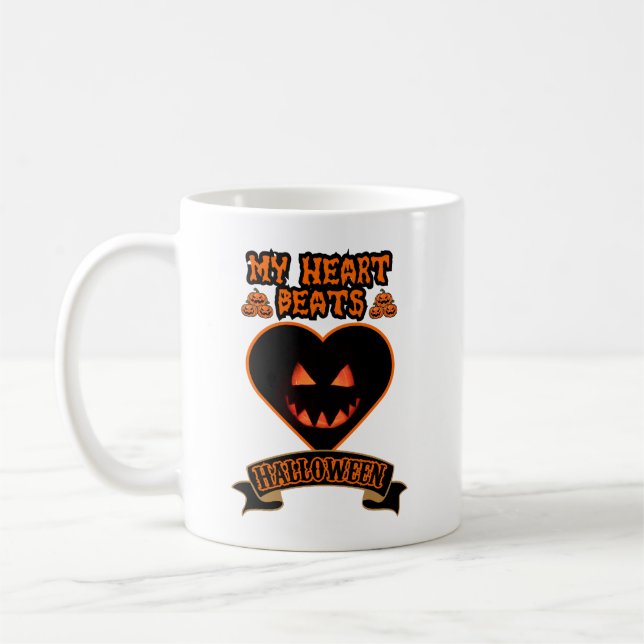 Black Heart Halloween Evil Pumpkin Ansikte Spooky  Kaffemugg (Vänster)