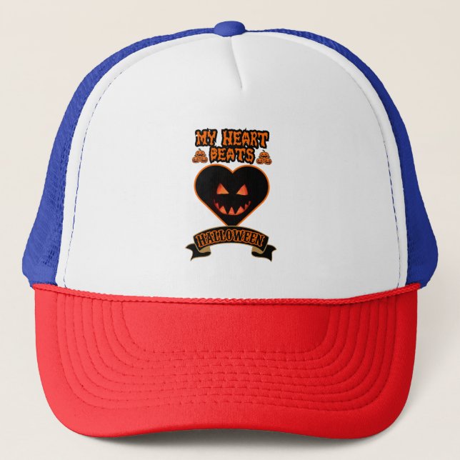 Black Heart Halloween Evil Pumpkin Ansikte Spooky  Keps (Framsida)