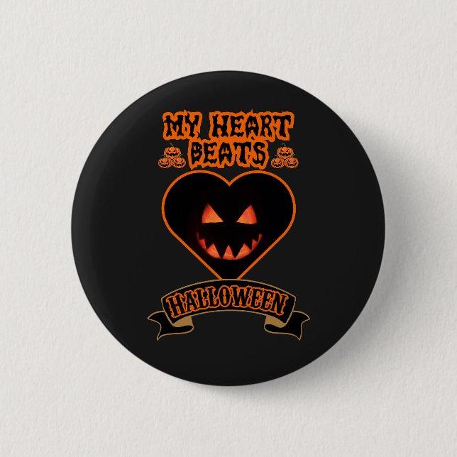Black Heart Halloween Evil Pumpkin Ansikte Spooky  Knapp (Framsida)