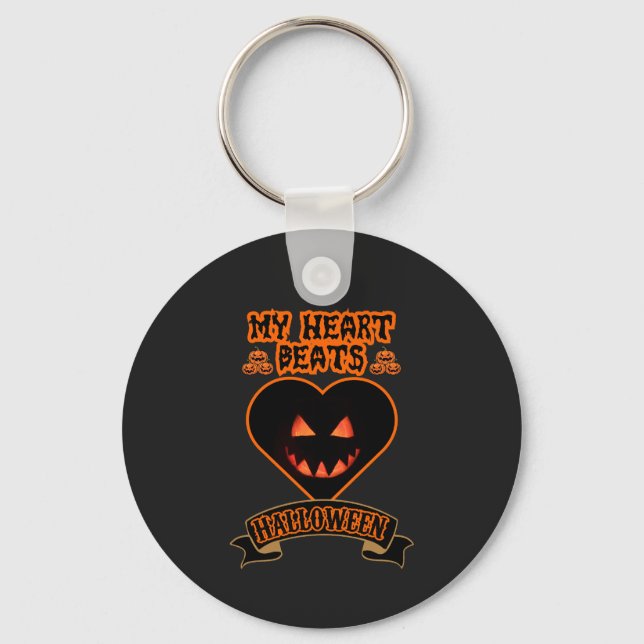 Black Heart Halloween Evil Pumpkin Ansikte Spooky  Nyckelring (Framsida)