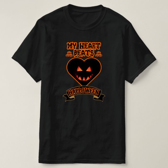 Black Heart Halloween Evil Pumpkin Ansikte Spooky  T Shirt (Design framsida)