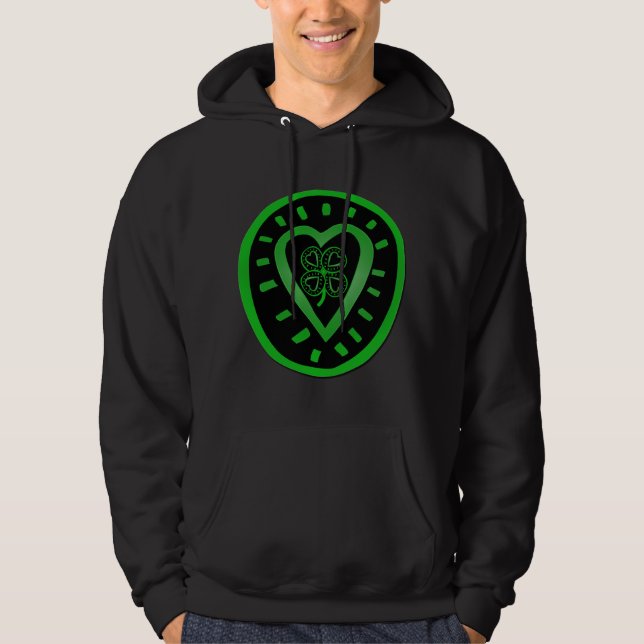 Black Heart med Shamrock St patrick's day Hoddie Tröja Med Luva (Framsida)