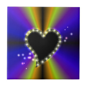 Black Heart med stjärnor på lila gult Rainbow Kakelplatta