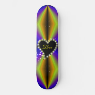 Black Heart med stjärnor på lila gult Rainbow Mini Skateboard Bräda 18,5 Cm