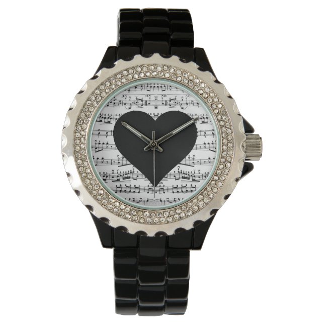 Black Heart Music Note Watch Armbandsur (Framsida)