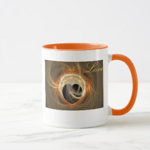 Black Heart och Golden Swirl Fractal med Kärlek Mu Mugg