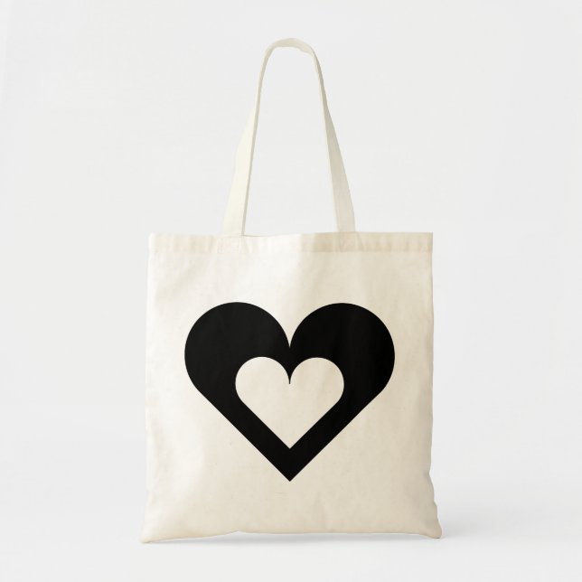 Black Heart on Heart Tote Bag Tygkasse (Framsidan)