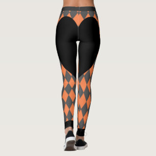 Black Heart Orange Harlequin Leggings