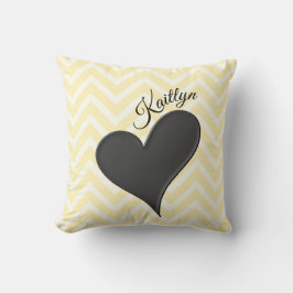 Black Heart på Gult Chevron Rand Dekorativ kudde
