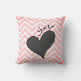 Black Heart på Rosa Chevron Rand Dekorativ kudde