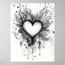 Bläck Heart Poster - Abstrakt Grunge Wall Art