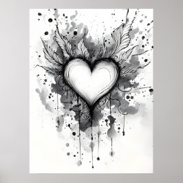 Bläck Heart Poster - Abstrakt Grunge Wall Art