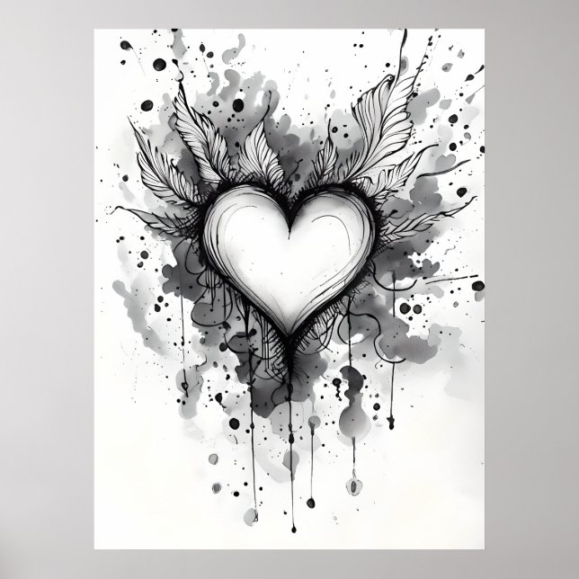 Bläck Heart Poster - Abstrakt Grunge Wall Art (Framsidan)
