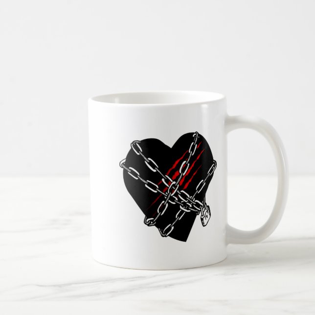 Black Heart Red Chains Cool Gothic Valentines Day  Kaffemugg (Höger)