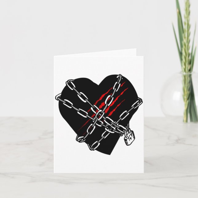 Black Heart Red Chains Cool Gothic Valentines Day  Kort (Framsida)
