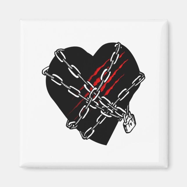 Black Heart Red Chains Cool Gothic Valentines Day  Magnet (Framsidan)