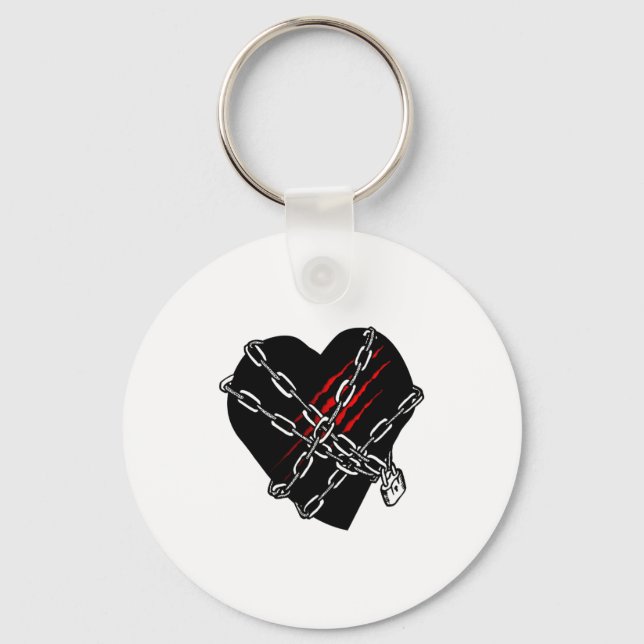Black Heart Red Chains Cool Gothic Valentines Day  Nyckelring (Framsida)