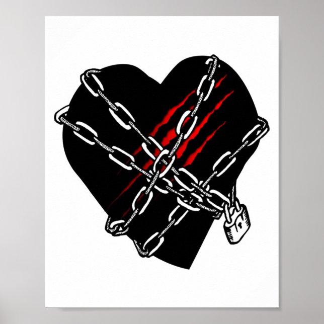 Black Heart Red Chains Cool Gothic Valentines Day  Poster (Framsidan)