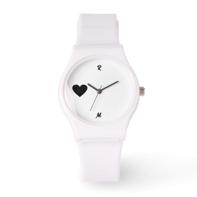 Black Heart Silhouette Personlig Initial Namn Armbandsur (Framsida)