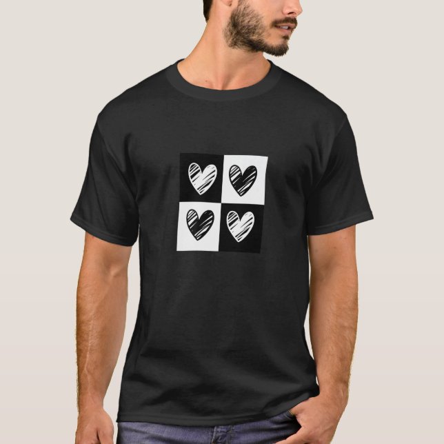Black Hearts Love Pattern Cute Valentine's Day Che T Shirt (Framsida)