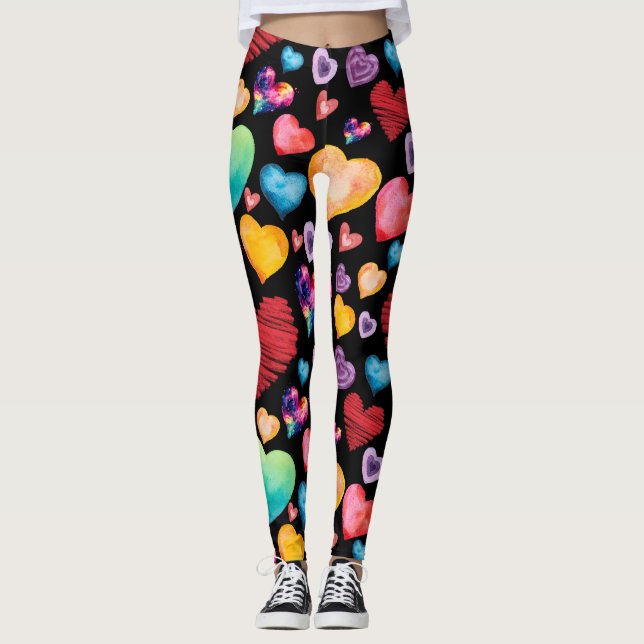 Black Hearts Mönster Leggings (Framsida)