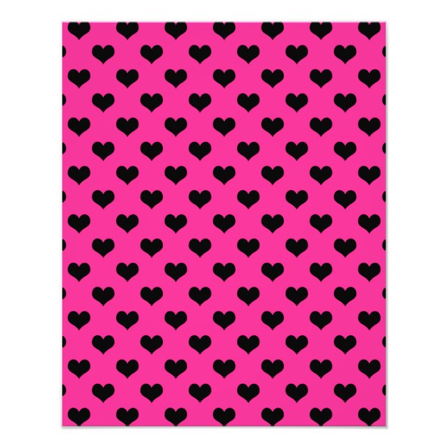 Black Hearts Shock rosa Background Polka Dot Heart Fototryck (Framsidan)