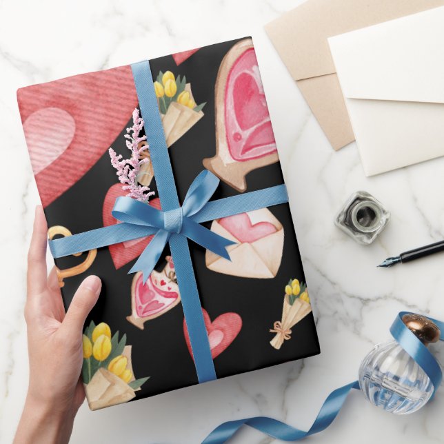 Black Hearts Stil Presentpapper (Gifting)