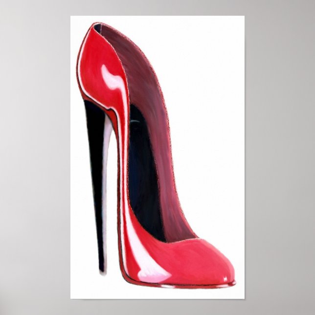 Black Heel Red Stiletto Shoe Print Poster (Framsidan)