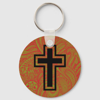 Black Heliga Christian Kor Blommönster Keychain Nyckelring