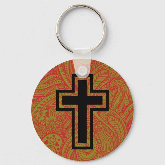 Black Heliga Christian Kor Blommönster Keychain Nyckelring (Framsida)