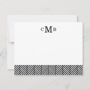 Black Herringbone Anpassningsbar Monogram Statione Anteckningskort