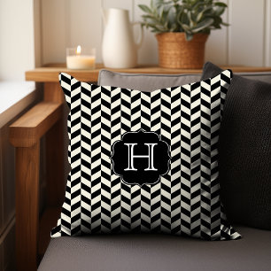Black Herringbone Chevron Mönster med Monogram Kudde