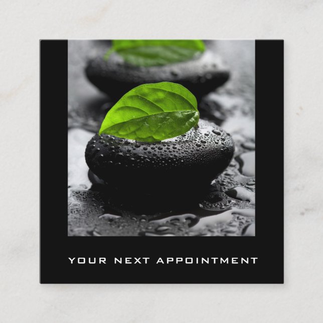 Black Hett Stones Lövs Massage Appointards Tidsbeställning Kort (Framsida)