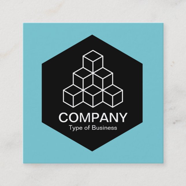 Black Hexagon - Geometric Blocks - Robin Egg Blue Fyrkantigt Visitkort (Framsida)