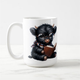 Black Highland Cow Reading A Book Kaffemugg