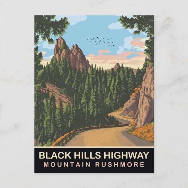 Black Hills Highway, Mount Rushmore, SD, Resa Vykort (Framsida)