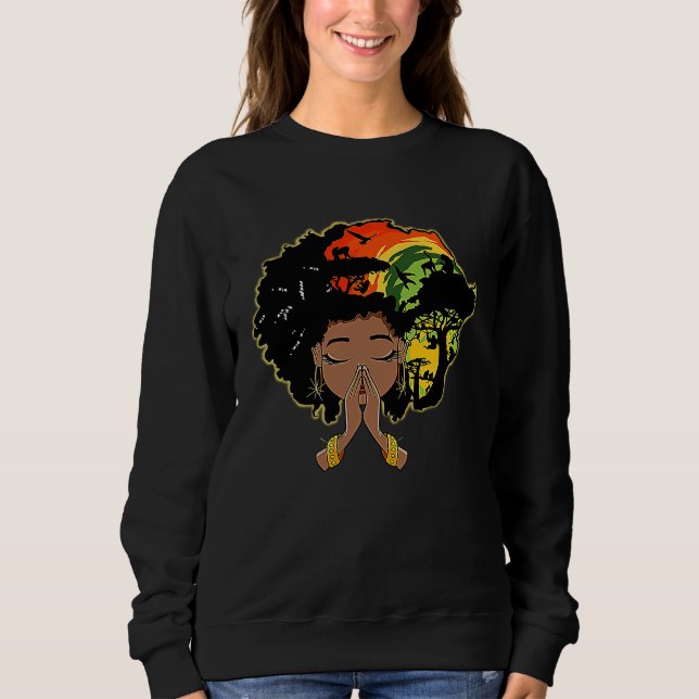 Black History Afro Woman Praying God Melanin Queen T Shirt (Framsida)