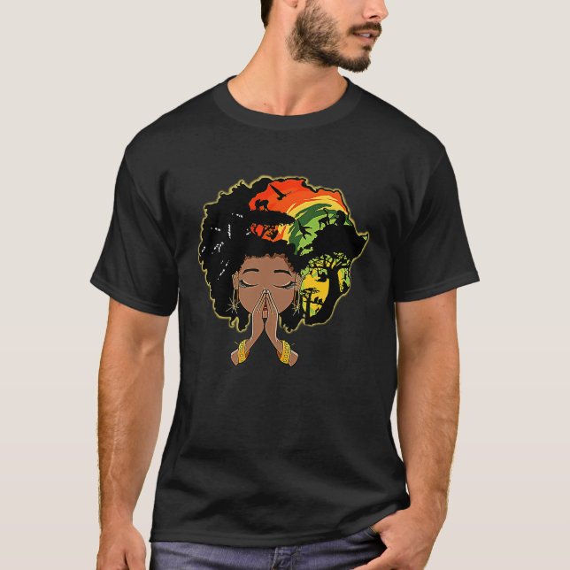 Black History Afro Woman Praying God Melanin Queen T Shirt (Framsida)
