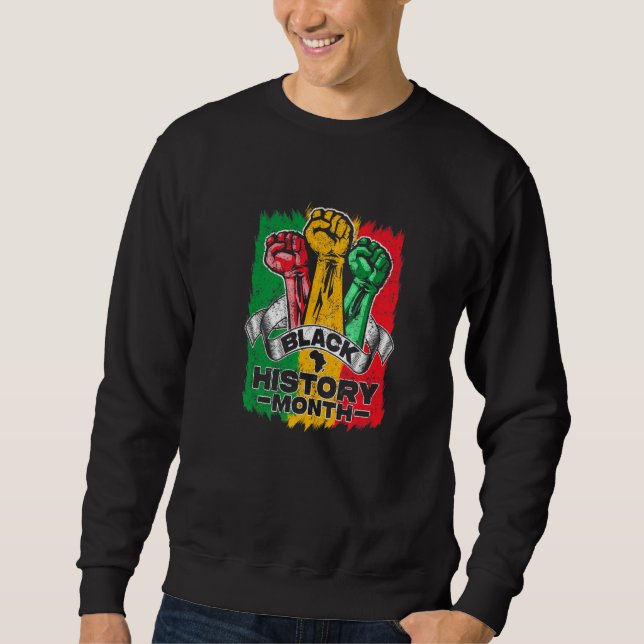 Black History Month 2023 Hand Strong African Ameri Lång Ärmad Tröja (Framsida)